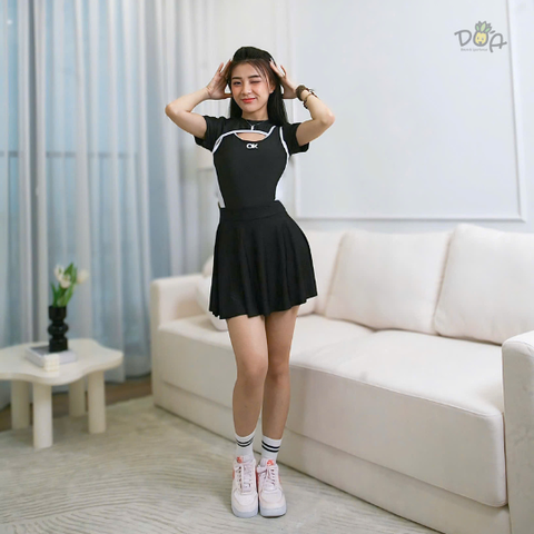 Đồ bơi nữ liền thân dáng liền quần tay ngắn phối trắng đen cao cấp | DỨA BIKINI & SPORTWEAR