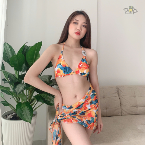 Đồ bơi nữ ba mảnh hoa cam kèm khăn | DỨA BIKINI & SPORTWEAR