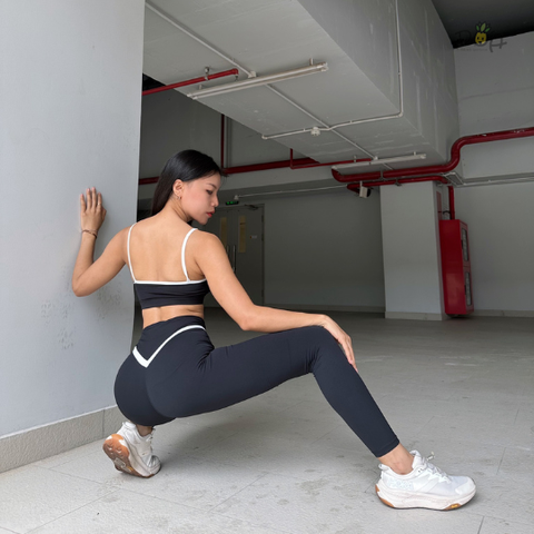 Set Đồ Tập Gym Yoga Nữ áo dây mix quần dài viền sọc trắng cao cấp