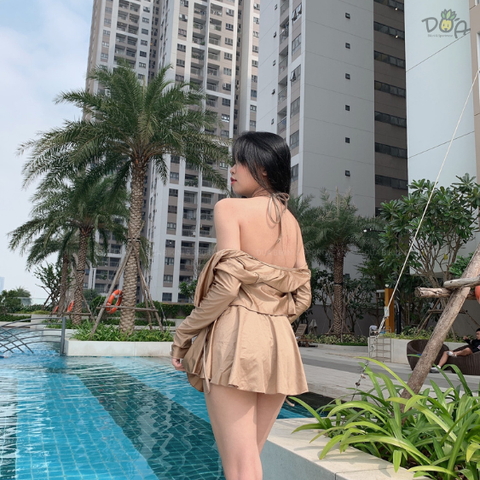 Kaylin Bikini Set | Đồ bơi nữ ba mảnh dáng váy xòe phối khoác tay dài dễ thương | DỨA BIKINI & SPORTWEAR