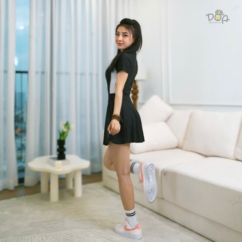 Đồ bơi nữ liền thân dáng liền quần tay ngắn phối trắng đen cao cấp | DỨA BIKINI & SPORTWEAR