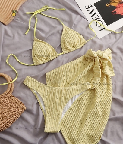 Doris Bikini Set | Đồ bơi nữ ba mảnh kèm khăn quấn đi biển ngọt ngào | DỨA BIKINI & SPORTWEAR