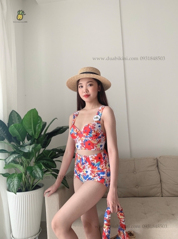 Đồ bơi nữ ba mảnh hoa cam kèm khăn quấn đi biển | DỨA BIKINI & SPORTWEAR
