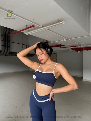 Set Đồ Tập Gym Yoga Nữ áo dây mix quần dài viền sọc trắng cao cấp