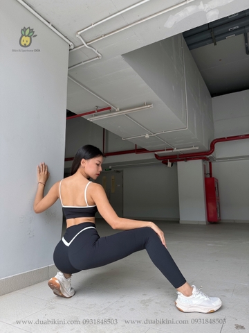 Set Đồ Tập Gym Yoga Nữ áo dây mix quần dài viền sọc trắng cao cấp