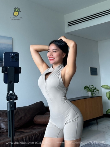 Đồ Liền Ngắn Thể Thao Gym - Yoga - Jumpsuit Ngắn Dây Kéo Tôn Dáng