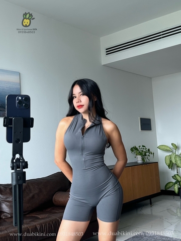 Đồ Liền Ngắn Thể Thao Gym - Yoga - Jumpsuit Ngắn Dây Kéo Tôn Dáng