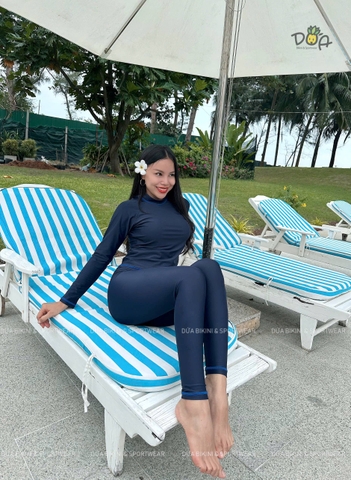 Bộ Đồ Bơi Tay Dài Quần Dài Nữ Che Nắng Đi Biển Thời Trang Màu Xanh Navy | DỨA BIKINI & SPORTWEAR