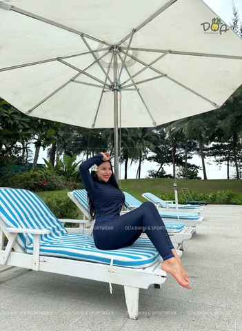 Bộ Đồ Bơi Tay Dài Quần Dài Nữ Che Nắng Đi Biển Thời Trang Màu Xanh Navy | DỨA BIKINI & SPORTWEAR
