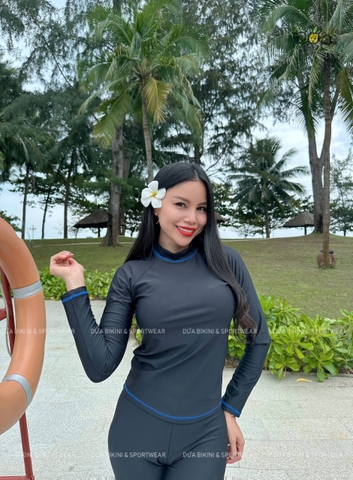Đồ Bơi Nữ Tay Dài Quần Dài Chống Nắng Kín Đáo Co Giãn Tốt Màu Đen Che Khuyết Điểm | DỨA BIKINI & SPORTWEAR