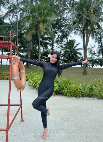 Đồ Bơi Nữ Tay Dài Quần Dài Chống Nắng Kín Đáo Co Giãn Tốt Màu Đen Che Khuyết Điểm | DỨA BIKINI & SPORTWEAR