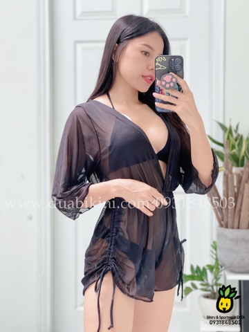 Đồ bơi nữ ba mảnh phối kèm áo khoác lưới tay lỡ | DỨA BIKINI & SPORTWEAR