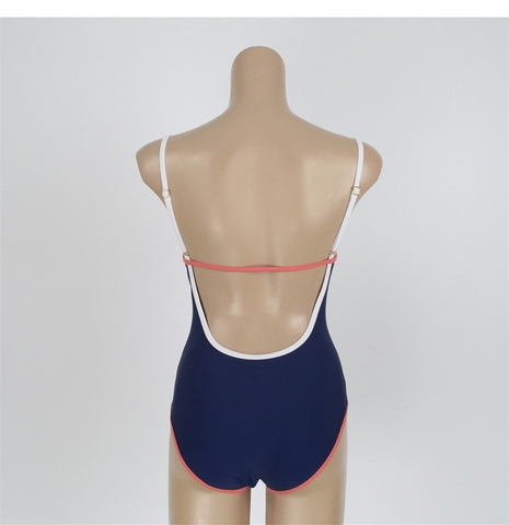 Đồ bơi nữ liền thân chất gân màu xanh đen viền cam | DỨA BIKINI & SPORTWEAR