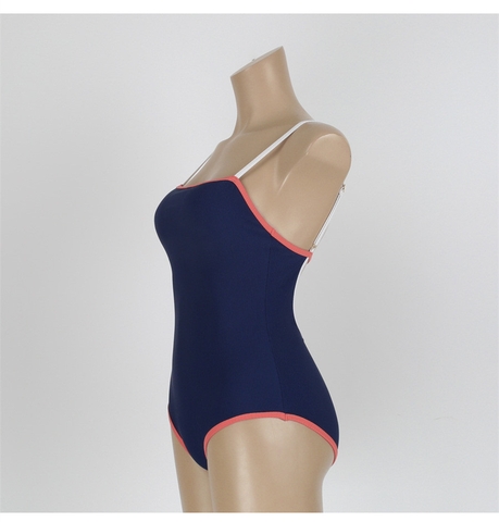 Đồ bơi nữ liền thân chất gân màu xanh đen viền cam | DỨA BIKINI & SPORTWEAR