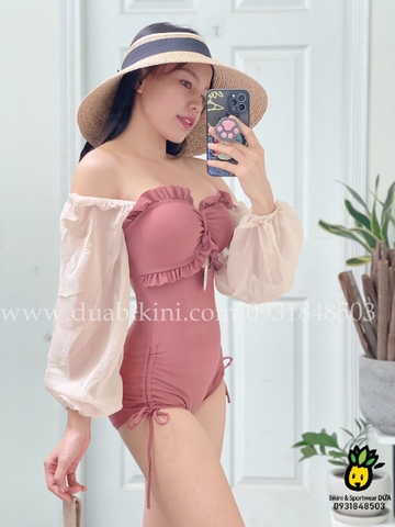 Đồ bơi nữ liền thân tay dài nâu tây | DỨA BIKINI & SPORTWEAR
