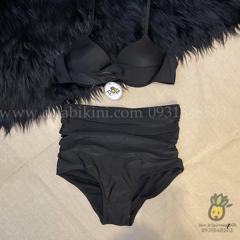 Đồ bơi nữ hai mảnh quần cạp cao nhún phối áo gọng mút vừa màu đỏ đô | DỨA BIKINI & SPORTWEAR