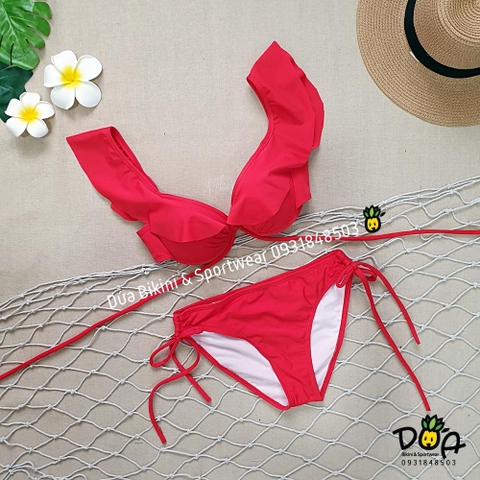 Bikini 2 mảnh cánh tiên cạp thấp đỏ