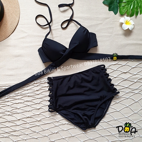 Đồ bơi nữ hai mảnh quần cạp cao đan hông phối áo nâng ngực | DỨA BIKINI & SPORTWEAR