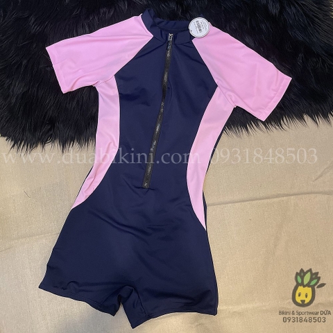 Đồ bơi nữ liền thân dáng quần tay ngắn phối hồng | DỨA BIKINI & SPORTWEAR