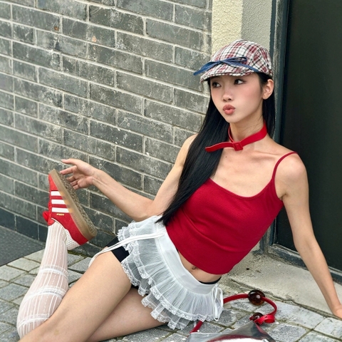 Váy ren buộc dây eo xinh xắn phối đồ đi chơi, đi biển