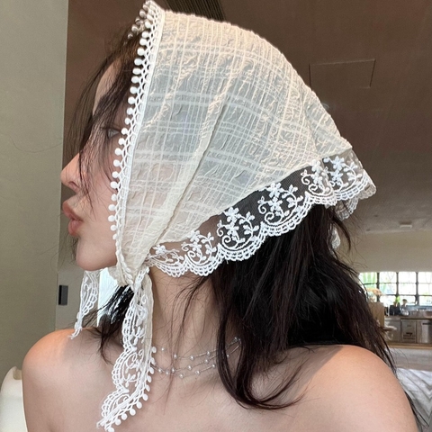 Khăn turban phối ren hoa hình tam giác thời trang nữ tính