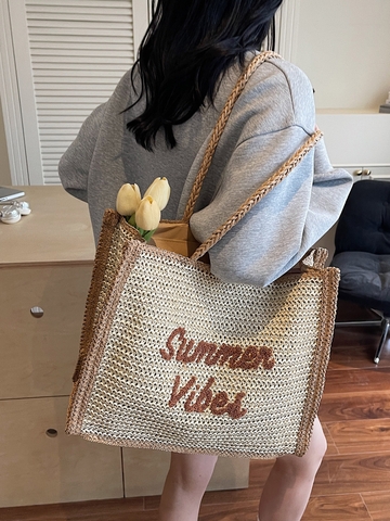 Túi cói tote nữ form lớn phong cách vintage TC0512