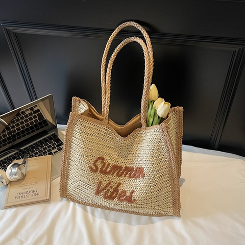 Túi cói tote nữ form lớn phong cách vintage TC0512