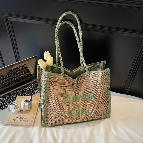 Túi cói tote nữ form lớn phong cách vintage TC0512