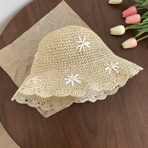 Nón cói đi biển mùa hè đính hoa NC0514