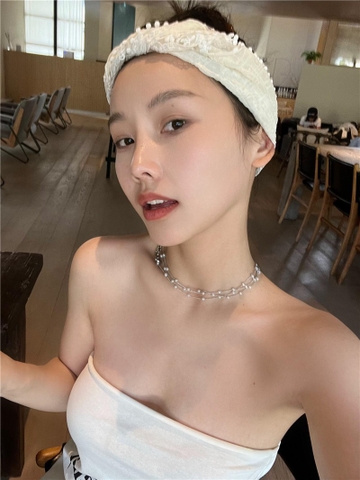 Khăn turban phối ren hoa hình tam giác thời trang nữ tính