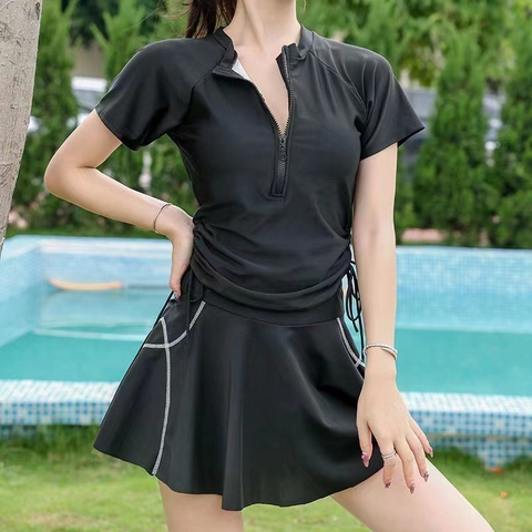 Đồ Bơi Hai Mảnh Tay Ngắn Mix Chân Váy Chạy Viền Xinh 3164
