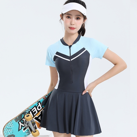 Đồ bơi nữ liền thân dáng váy tay ngắn phong cách thể thao | DỨA BIKINI & SPORTWEAR