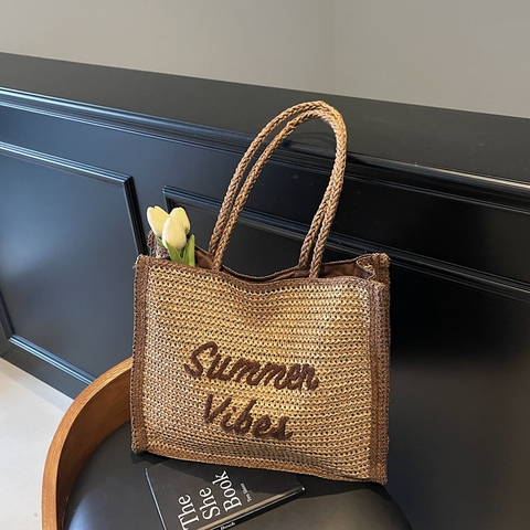 Túi cói tote nữ form lớn phong cách vintage TC0512