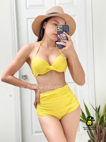 Đồ bơi nữ hai mảnh cạp cao gọng chéo nâng ngực cột dây | DỨA BIKINI & SPORTWEAR