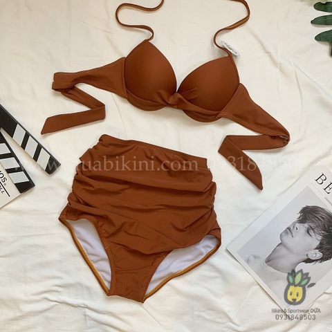 Đồ bơi nữ hai mảnh cạp cao gọng chéo nâng ngực cột dây | DỨA BIKINI & SPORTWEAR