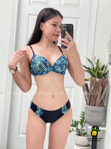 Bikini 3M cạp thấp xanh mix khoác