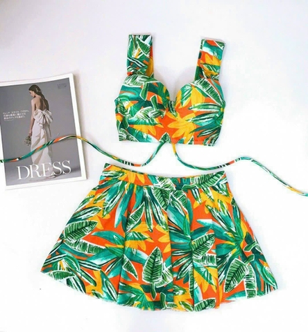 Bikini 2 mảnh mix chân váy nâng ngực vàng cam