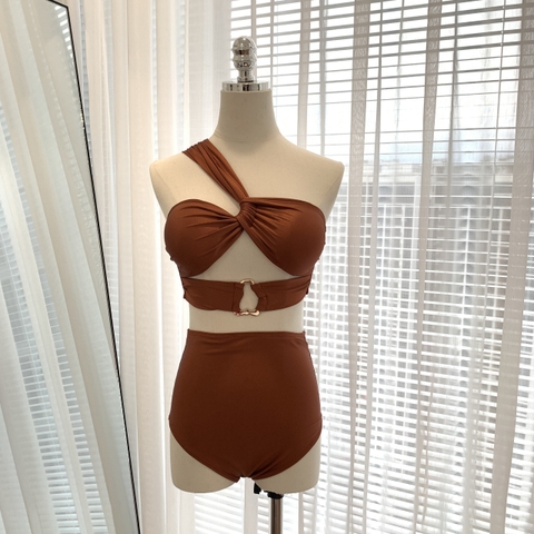 Chic Bikini Set  | Đồ bơi nữ hai mảnh quần cạp cao che bụng phối áo khoen lệch vai sang trọng  | DỨA BIKINI & SPORTWEAR