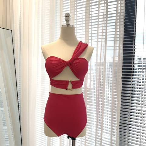 Chic Bikini Set  | Đồ bơi nữ hai mảnh quần cạp cao che bụng phối áo khoen lệch vai sang trọng  | DỨA BIKINI & SPORTWEAR