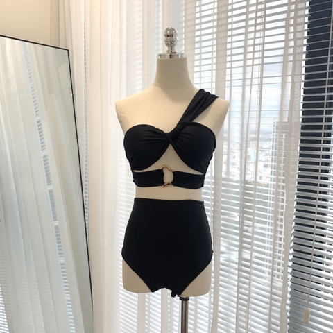 Chic Bikini Set  | Đồ bơi nữ hai mảnh quần cạp cao che bụng phối áo khoen lệch vai sang trọng  | DỨA BIKINI & SPORTWEAR
