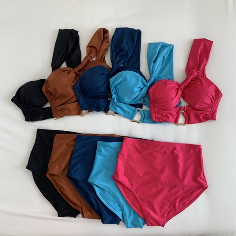 Chic Bikini Set  | Đồ bơi nữ hai mảnh quần cạp cao che bụng phối áo khoen lệch vai sang trọng  | DỨA BIKINI & SPORTWEAR