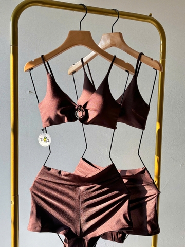 Đồ Bơi Nữ Quần Đùi Áo khoen Năng Động Kín Đáo - OCEAN BROWN SET | DỨA BIKINI & SPORTWEAR