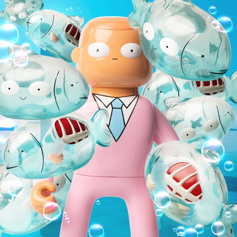 Mr. Nobodies Vinyl Fish Head - Blue and Pink Glass