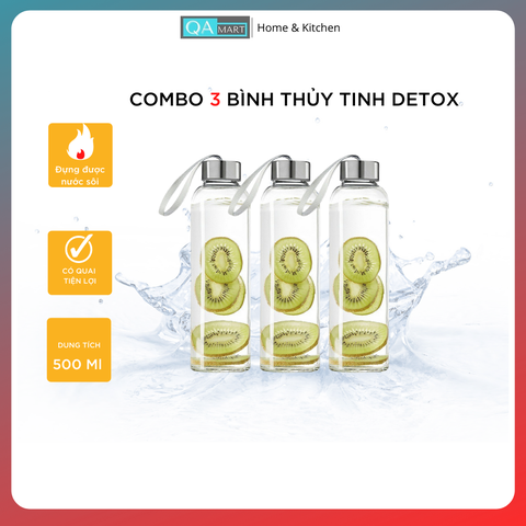 Bình detox thủy tinh 500 ml cao đựng nước ép (loại có dây xách)