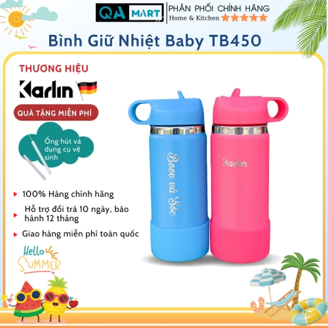 Bình giữ nhiệt Karlin TB450 giữ nhiệt đến 24 tiếng tặng kèm ống hút và dụng cụ vệ sinh | QA Mart.