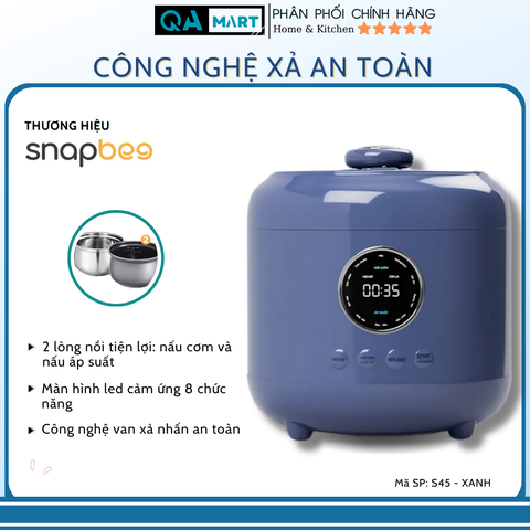 Nồi áp suất Snapbee Queen S45 (Màu xanh) - Dung tích 4,5 lít, 2 lòng nồi