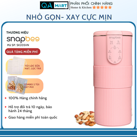 Máy làm sữa hạt mini Snapbee SK205VN (Màu hồng) CHÍNH HÃNG: Làm Sữa Hạt, Nấu Soup/Cháo