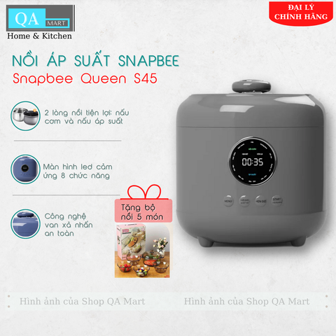 Nồi áp suất Snapbee Queen S45 ( Màu Xám) - Dung tích 4,5 lít lòng nồi 2 lớp với công nghệ nấu chậm cao tầng tiên tiến