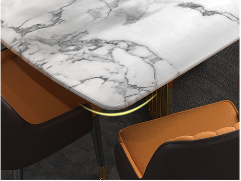 Bộ bàn ăn 6 ghế mặt đá chân inox mạ vàng cao cấp - BA 40