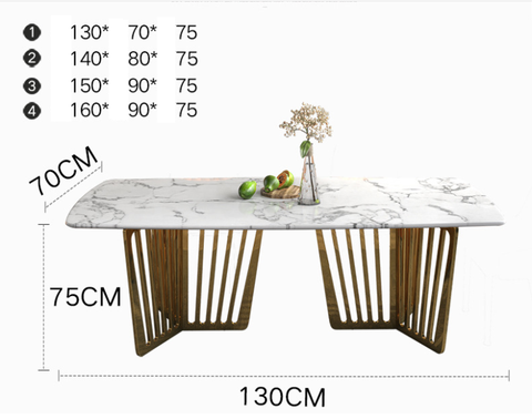 Bộ bàn ăn 6 ghế mặt đá chân inox mạ vàng cao cấp - BA 40